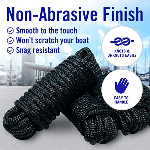 Image of Dock Lines for Boats 1 /2 inch x 25ft, 4 Pack Double Braided Nylon Boat Rope