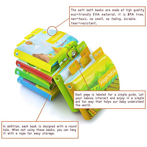 Baby Bath Books, 6Pack Nontoxic Fabric Baby Bath Books Early Education Bathtub Toys Activity Waterproof Baby Books For Toddler, Infants And Kids Perfect For Baby Shower #TOP3