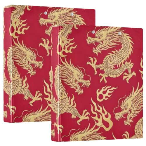 Classeur 3 anneaux D 3,8 cm motif dragon rouge avec porte-bloc intégré