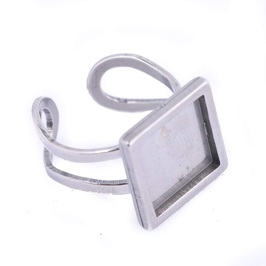 Reidgaller 8pcs Stainless Steel Fit 12mm Square Cabochon Ring Base Settings Diy Bezel Blanks For Rings Jewelry Making