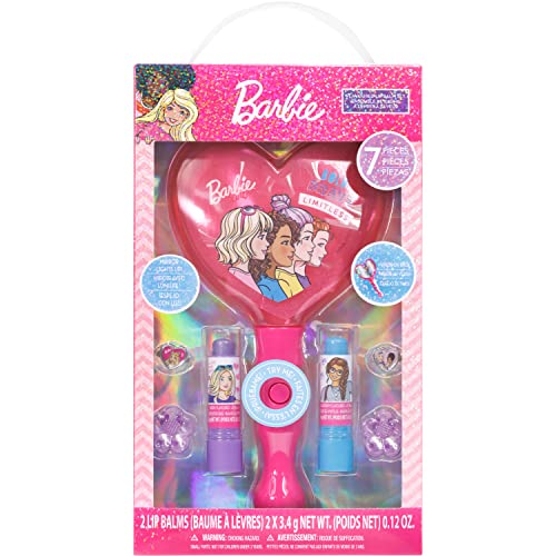 Barbie - Townley Girl 2 Pack Lip Balm Set with Light-Up Mirror, Hair Clips and Rings, for Girls, Ages 3+
