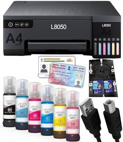 MY PRINT L8050 | A4 Size 6 Color Wireless Colour Home Inkjet Printers | (Including 6 ColorInk) | PVC Card Print | Multicolor [WiFi] [Photo Printer] [PVC Card Printer] [with USB Cable]
