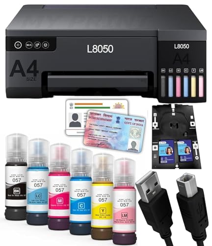 MY PRINT L8050 | A4 Size 6 Color Wireless Colour Home Inkjet Printers | (Including 6 ColorInk) | PVC Card Print | Multicolor [WiFi] [Photo Printer] [PVC Card Printer] [with USB Cable] view 1