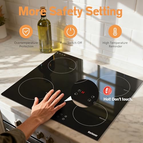 Karinear Plug in Induction Hob, 4 Zones Electric Hob 60cm, with Touch Control 9 Power Level & Child Safety Lock, Timer, Black Crystal Glass - Image 6