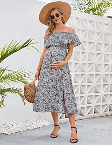 Image of Maternity Dress Women's Off Shoulder Split A Line Casual Maxi Dress Photography Dress for Babyshower