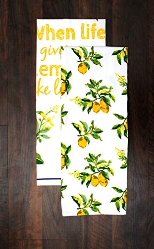 Amour Infini Citrus Splash 5 Pack Kitchen Set | 100% Cotton Machine Washable | 2 Kitchen Towels, 2 Pot Holders And Oven Mitt | Perfect For Gifting, Baking And Everyday Cooking #TOP2