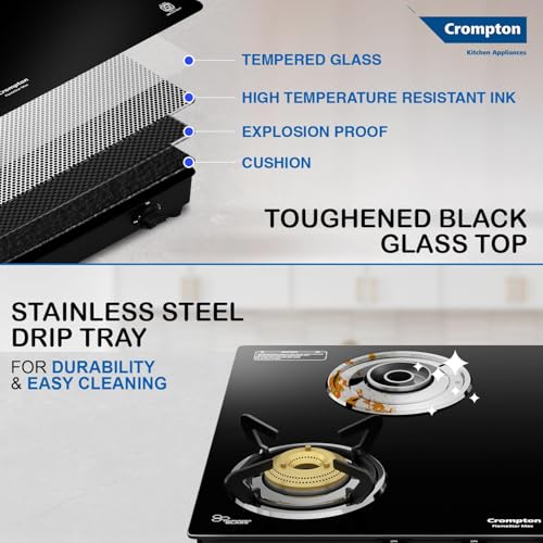 Crompton FlameStar Max 4 Burner Glass Top LPG Gas Stove | 1 Jumbo & 3 Medium Brass Burner | Max Space | Easy Cleaning | Toughened Glass| Tri Pin... - Image 6