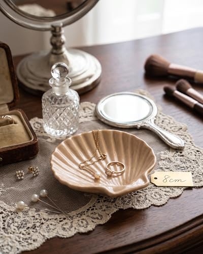 MUMREUES Ceramic Jewelry Tray Small Trinket Dish Shell Ring Holder Dish Decorative Jewelry Plate Bowl Organizing Rings Earrings Necklaces Keys Cute Room Decor Aesthetic Gifts for Mom — view 5