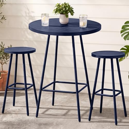 Best Choice Products 3-Piece Patio Dining Set Bar Height Outdoor Bistro Set Outdoor Round Bar Table w/ 2 Bar Stools Steel - Navy