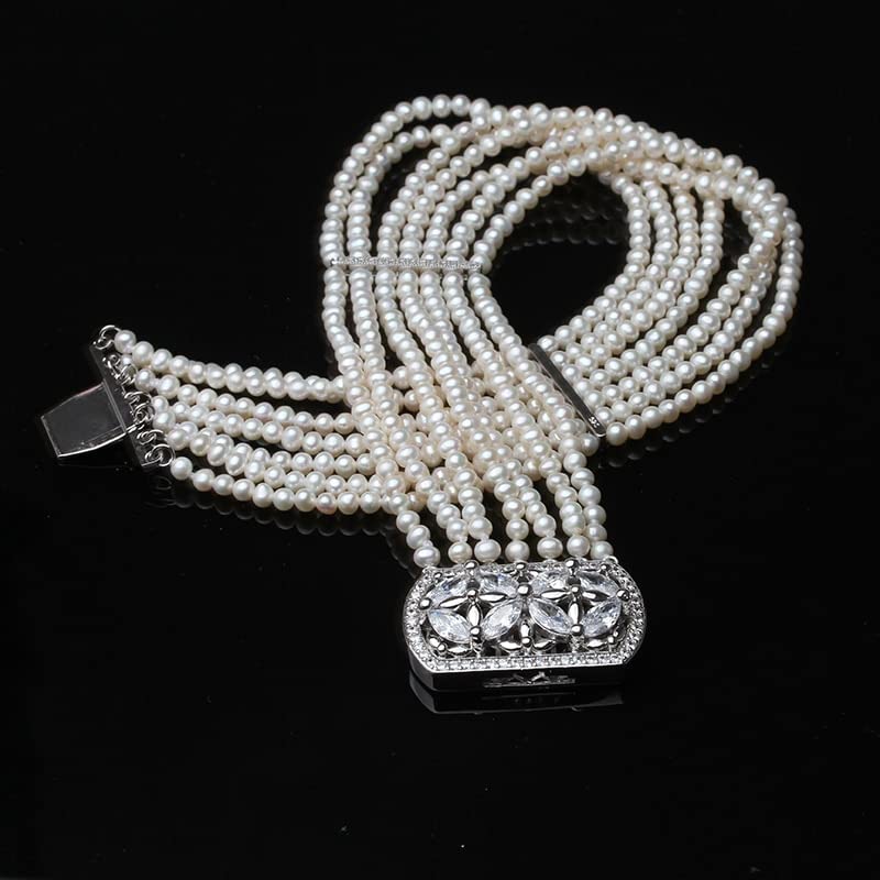 Collana con Vere Perle d'Acqua Dolce Piccole da Donna, Collana Multistrato Bianca A 7 File, Regalo di Fidanzamento, Ciondolo（35Cm）