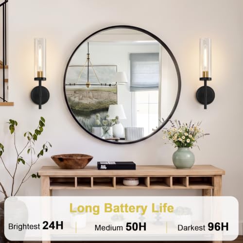 Image of Battery Operated Wall Sconce Set of 2,Black and Gold Wireless Rechargeable Wall Lighting Fixtures with Remote Control,Dimmable Wall Light for Bathroom ,Vanity, Living Room, Bedroom, Hallway, Stairway