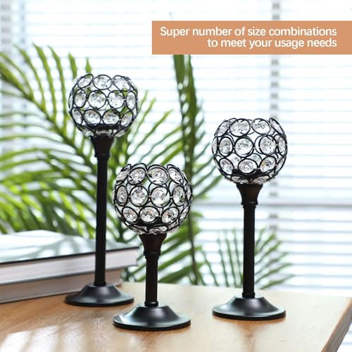Qunclay 18 Pieces Crystal Candle Holders Bulk Candle Stick Holder Centerpieces for Table Wedding Centerpieces Crystal Decorative Tealight Dining Table Decor for Party(Black) by Qunclay - Image 6