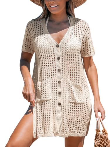 Vestido de playa de manga corta para mujer ropa de ganchillo ligera