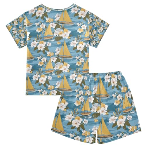 senya Yellow Sailboat Flower A Summer Pajamas Set Short Cotton Sleepwear 2 Piece2