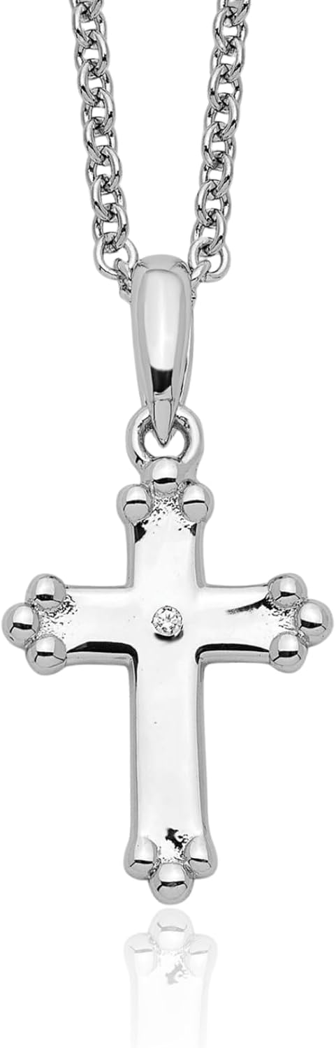 IceCarats 925 Sterling Silver Cubic Zirconia Small Believe Cross Pendant Necklace 14mm 0.6 inch Round Cut, Prong Set For Her