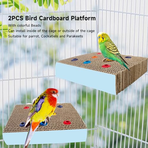 Image of 2PCS Bird Chew Toys Parrot Cardboard Perch for Cage Bird Resting Platform Stand with Colorful Beads Parrot Playground Exercise Toys Parakeets Cage Accessories for Conures, Budgies