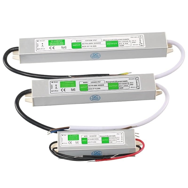1pcs AC/DC 220V to 12V Power Lighting Transformer Switch LED Driver Waterproof IP67 Aluminum 10W 20W 30W for LED Light Strip(10W)