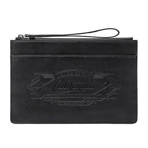 TEEMZONE Leather Clutch-Tablet Bag 10 inch- Wrist Bag-Wristlet-Wrist Strap for Women&Men-Black-Portable carry case-Organiser-iPad-Samsung-9.7 Inch "California" series