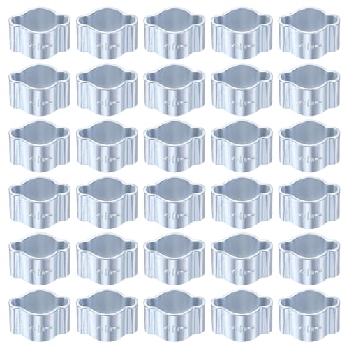 sourcing map 30pcs Double Ear Hose Clamp 5-7 mm Galvanized Steel Hose Clamp Double Ear O Clips Crimp Rings for Fuel Line Pipe Tube Fitting Connections, Silver