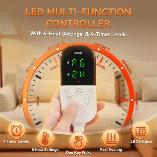 King Size Heating Pad for Back 32"x24" Extra Large Electric Heating Pad for Body Neck Shoulder Auto Shut Off Heat Pad Temperature Settings Machine Washable Gray - Image 6