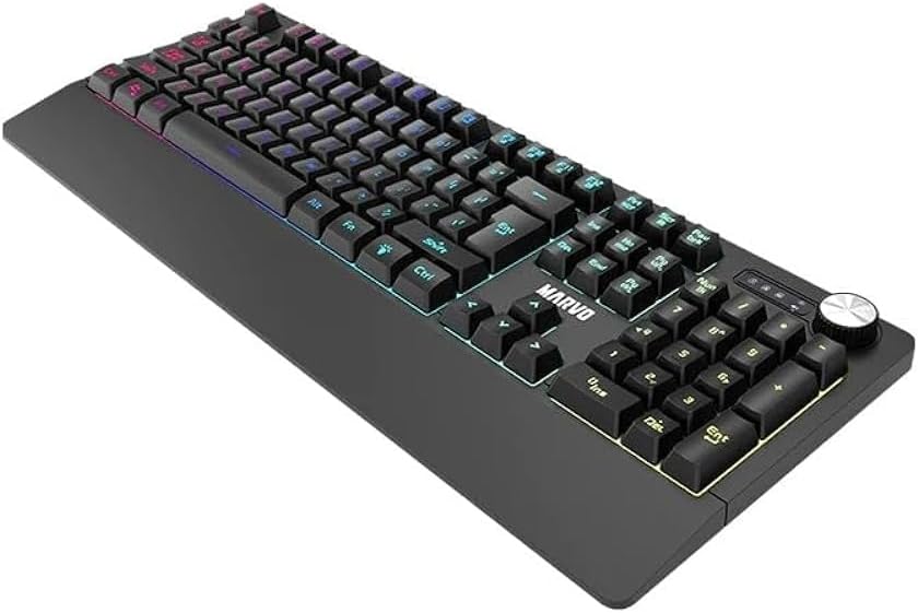 Marvo K660 Wired Membrane Gaming Keyboard, angled view highlighting the volume/backlight knob