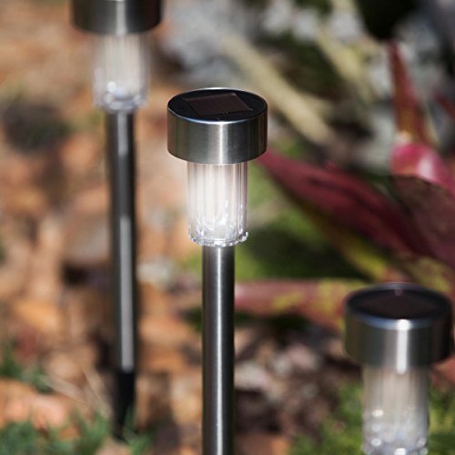 Kit 8 - Luminária Solar Aço Inox Luz LED Poste Decoração Jardim Balizador
