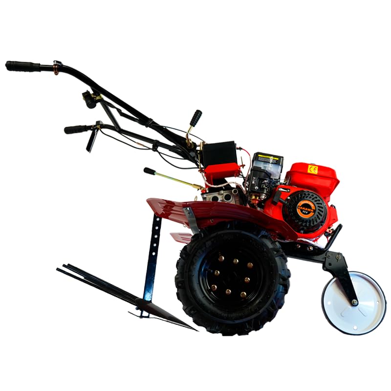 SAKAWA Motocultor A. Eléctrico 3V Ruedas + Arrancapatatas + Asurcador + Vertedera
