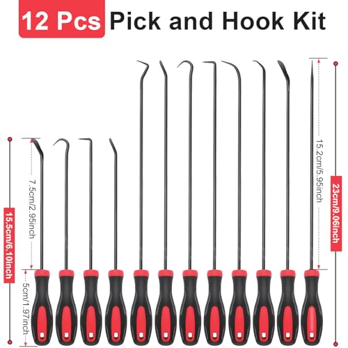 Image of Keze 12 Pcs Pick and Hook Tool Set Includes Long & Mini Precision Pick Tool Kit for Car Auto Oil Seal /O-Ring Seal Gasket Pick Hooks Puller Remove