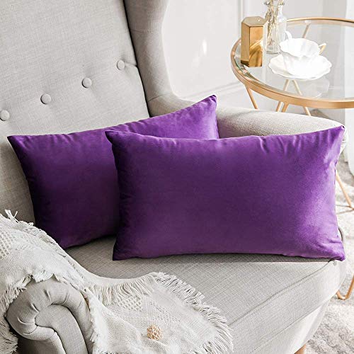 Khooti Rectangular Velvet Cushion Cover, 12x18 (Purple)(Pack of 1)