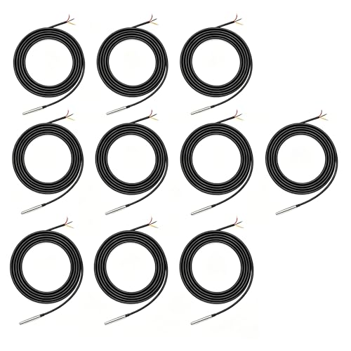 Image of Diymore DS18B20 Temperature Sensors,10 PCS 1M Waterproof Digital Probes with Stainless Steel Cable for Arduino, Raspberry Pi & Shelly Projects
