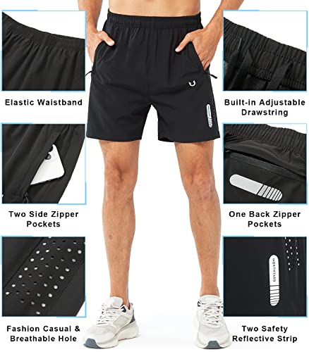 NORTHYARD Men's Athletic Running Shorts Gym Workout Shorts 7"/ 9"/ 5" Quick Dry Lightweight Sports Basketball Exercise Tennis Exercise Black-5inch M - Thumbnail 3