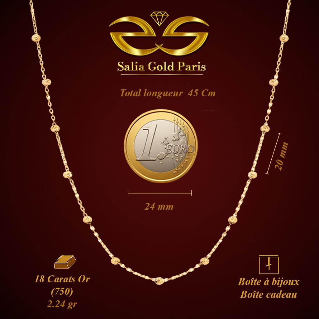 Collar para mujer de oro amarillo de 18 quilates,2.24 gr, cadena elegante con pequeñas perlas – para cualquier ocasión – Salia Gold Paris
