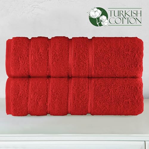 Image of Elegant Comfort 100% Turkish Cotton 4 Lines Viscose Stripe Luxury 2 Pack Bath Towel Set 27 x 54 Inch - Super Soft and Highly Absorbent Premium Hotel Spa Quality Towels for Bathroom Use, Red