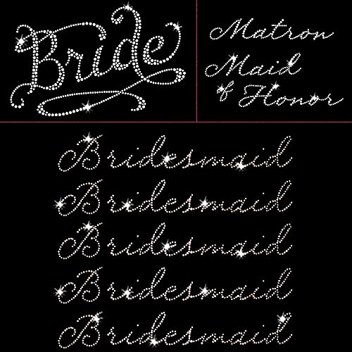 Romantic Wedding Pack 7 Pc Bride Bridesmaid Maid Matron of Honor Iron on Rhinestone Crystal T-Shirt Transfers by JCS Rhinestones Romantic Wedding Pack 7 Pc Bride Bridesmaid Maid Matron of Honor Iron on Rhinestone Crystal T-Shirt Transfers by JCS Rhinestones