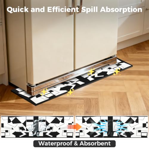 Image of Fridge Mat - 9.1 inch x 38.6 inchRefrigerator Mats with Water Absorbent, Leak-Proof Rubber Backing, Easy to Clean, Bohemian Design, Protect Floors from Spills (Geo)