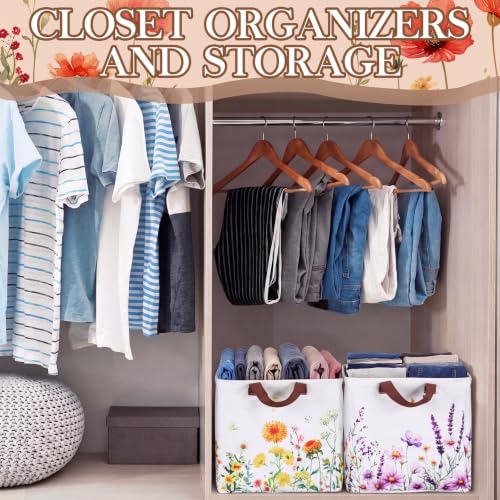 Image of Fourluoo 12 Pack Floral Storage Basket with Handles Clothes Storage Basket Bin Foldable Box Bins Organizer for Closet Shelf Nursery Kid Room Book Toy Chest