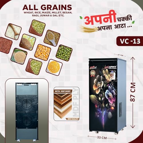 Image of Atta Chakki for Home | Domestic Flour Mill | 1HP Motor | Wheat, Rice & Millet Grinding | Multi Grain Grinding | Low Noise Heavy Duty Motor | 10 Kg /Hr Capacity | Fully Automatic (VYOM13)