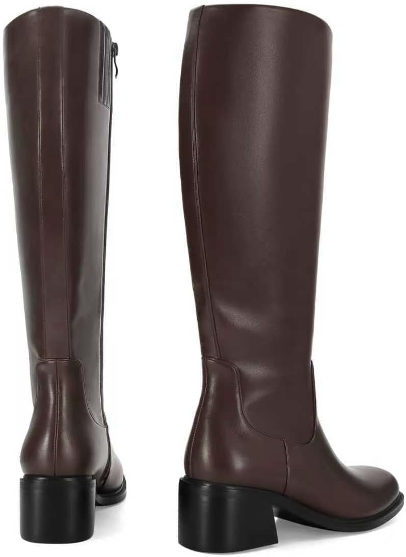 SOVANYOU Brown Leather Boots Square Toe Dress Boots for Women Side Zipper Fall Winter Chunky Boot Comfortable Heeled Boots - Image 7