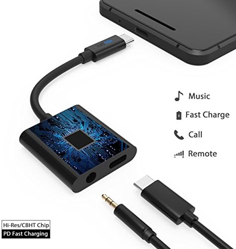Pixel 2 Usb C to 3.5mm Audio PD Charge Splitter Adapter,AirsFish 2 in 1 Type C to 3.5mm Aux Stereo Earphone Fast Charging Converter Hi-res/DAC Headphone for Google Pixel 2/2XL,HTC,Moto,Samsung,MacBook