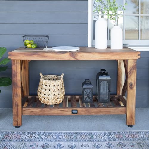 Backyard Discovery 48" Acacia Wood Farmhouse Narrow Console Table with Lower Slat Storage Shelf, Water-Resistant Design for Patio, Deck, Entryway, Living Room, Sofa Table, Indoor or Outdoor Use - image 1