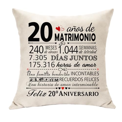 Hasodeo Presentes de casamento de porcelana capa de almofada presentes 20 anos de casamento almofada decoração 45 x 45 cm presentes para 20º aniversário de casamento esposa marido casal presente