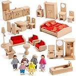 KABENFIS 39PCS 5 Set Dollhouse Furniture Accessories with a family of 6 dolls Decoration Pretend Play Toys for girls boys