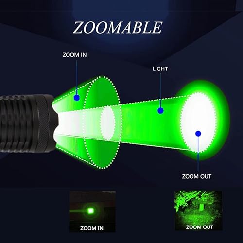 Miniatura 2 de WINDFIRE Linternas de luz verde, foco de luz de caza verde de 1200 lúmenes, linterna táctica LED monomodo con zoom, luz LED de cerdo verde