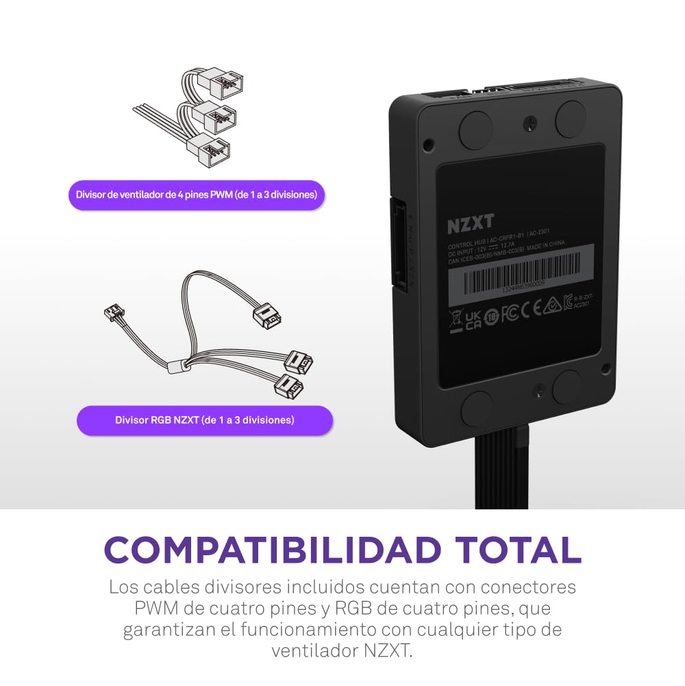 NZXT Hub de control – Controlador digital de iluminación RGB y velocidad de ventiladores PWM – Controla hasta 5 ventiladores PWM o 4 con marco simple – Controlado por el software CAM