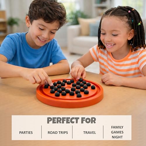 Image of Ankit Toys & Games Brainvita Marble Solitaire Board Game Red for Kids & Adults 6+ Years Peg Puzzle Strategy Brain Teaser Educational Toy with Glass Marbles Travel Friendly Family Game