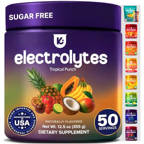 Keppi Sugar Free Electrolytes Powder Naturally Sweetened Zero Sugar Tropical Punch 12.5oz Clean Hydration Drink with High Potassium Magnesium Trace Minerals No Calorie Daily Electrolyte Powder