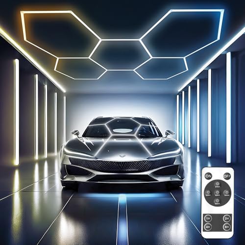 PARMIDA Hexagon LED Garage Lights, Ultra Bright 250W, 25000LM, ETL/FCC, 5 Color Selectable, Honeycomb Modern Ceiling Lighting System for Garage, Workshop, Gym, Shop, Basement (25 Pack, 5 Grids - 5CCT)