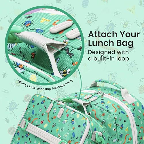 Image of Bentgo Kids Backpack - Lightweight 14 inch Backpack in Fun Prints for School, Travel, & Daycare, Ideal for Ages 4+, Roomy Interior, Durable & Water-Resistant Fabric, & Loop for Lunch Bag (Bug Buddies)