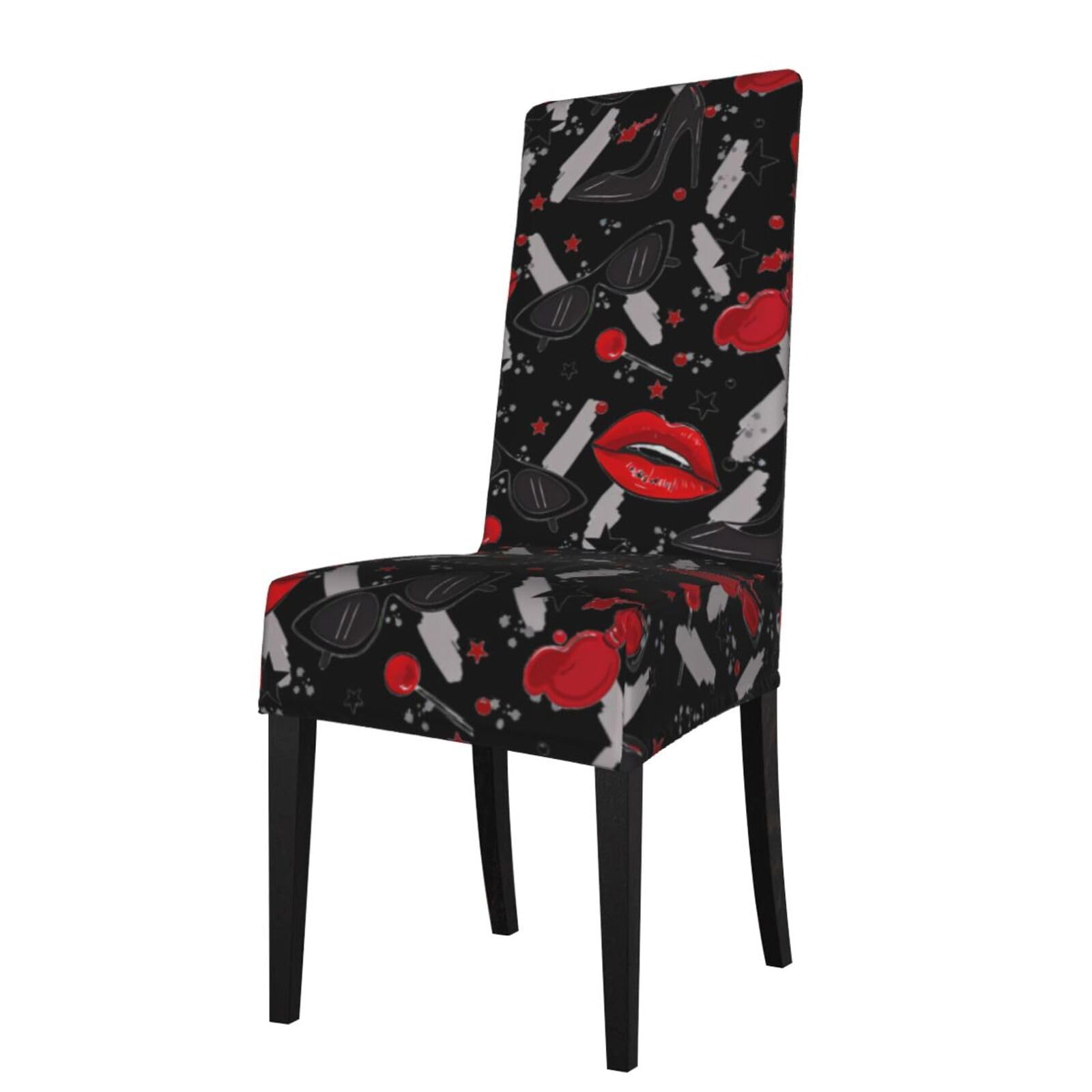 Hjfczh Black Lips High Heels Prints Dining Chair Throw Covers – Stretchy Spandex Furniture Layers For Refreshing Your Space - No Ironing Needed