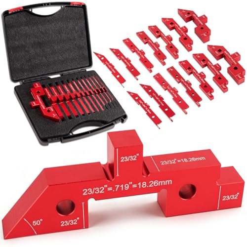 14 Pcs Aluminum Alloy Setup Blocks for Woodworking Precision Router & Table Saw Setup Bars Height Depth Angle & Fence Alignment Gauge Set with Storage Case